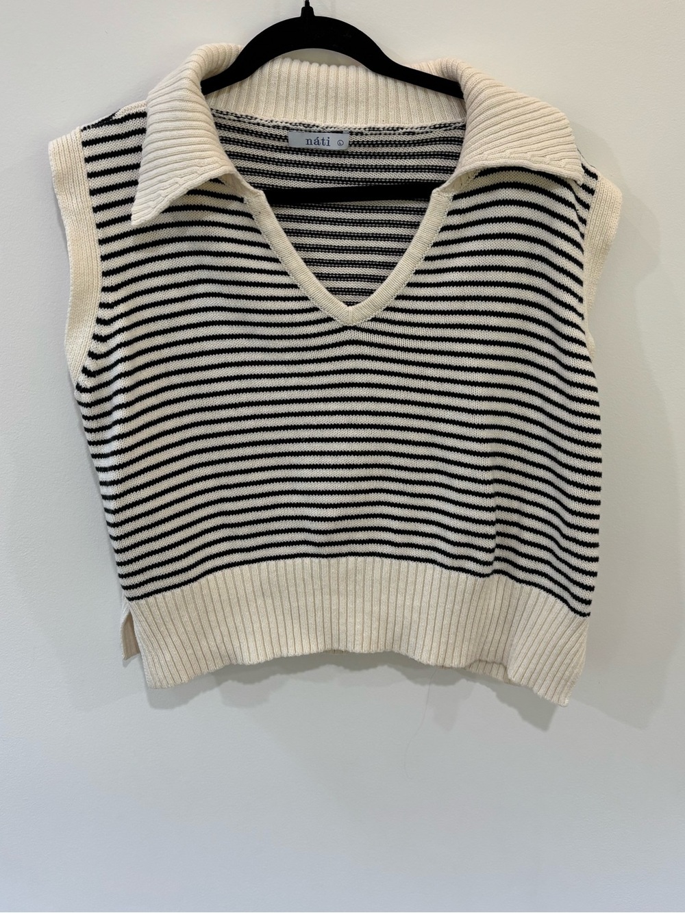 Nati Striped Collared Polo Cropped Sweater